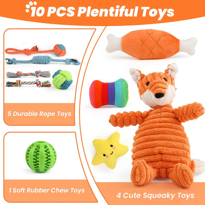 Dog Toys for Small Dogs ,10 Pack Puppy Chew Toys for Teething and Training with Plush Squeaky Toys, Treat Ball and Rope Toys to Keep Them Busy