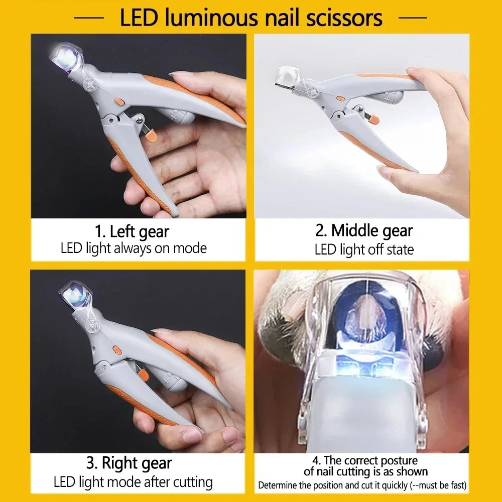 LED Light Pet Nail Clipper with Amplification Function Dog Cat Special Nail Trimmer Tool Pet Grooming Cleaning Supplies